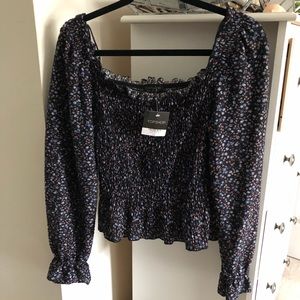 Topshop Ruched Long Sleeve Floral Blouse